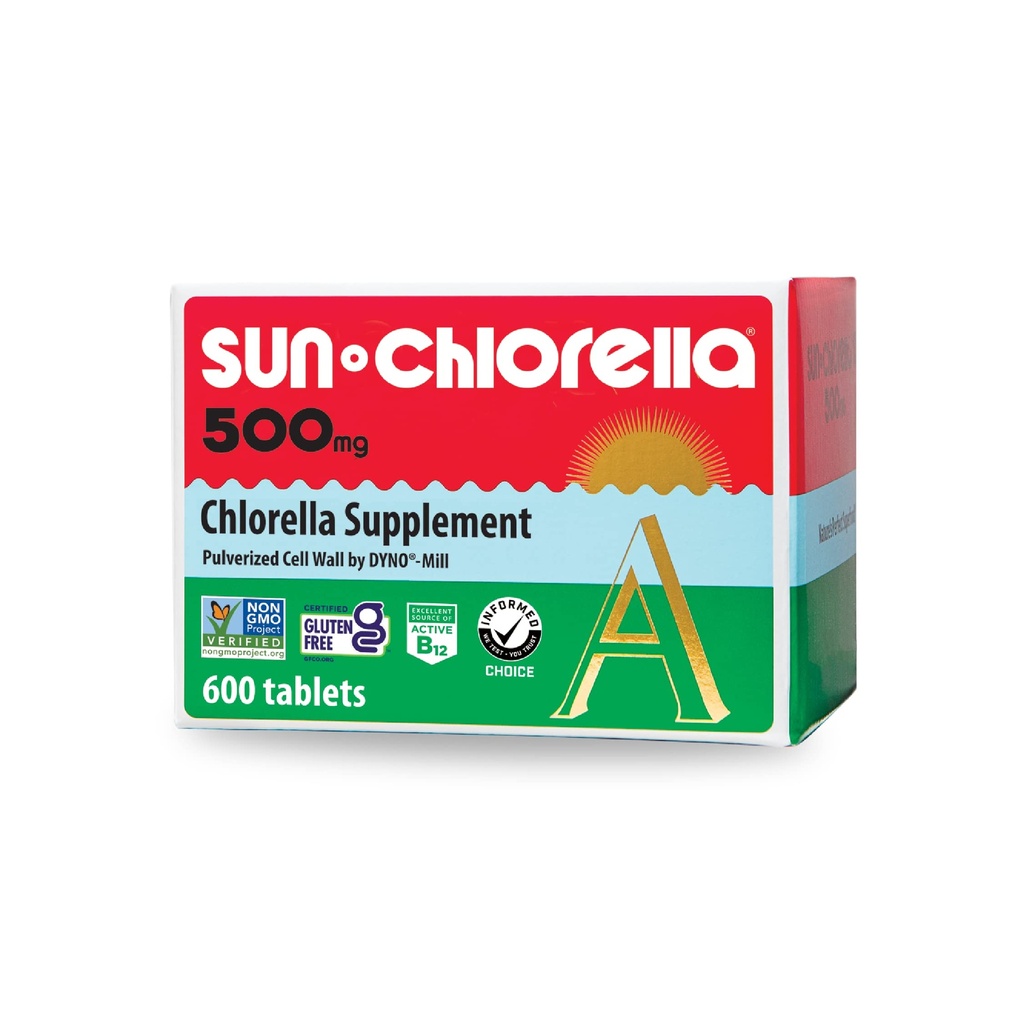 Sun Chlorella 500 mg hele kroppen Wellness Green Algae Superfood supplement - immunforsvar, Gut sundhed, naturlig rensning, energi Boost - Chlorophyll, B12, jern, protein - non-GMO - 600 Tabletter
