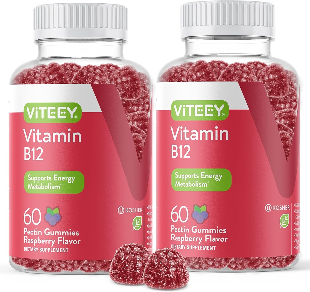 VITEEY Vitamin B12 Gummies - Kognitiv Support and Energy Gummies - Vegan, Gelatine Free, Gluten Free - 60 Greve