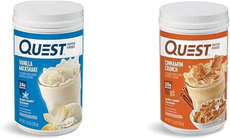 Quest Nutrition Vanilla Milkshake Protein Powder, 24g Protein, 1g sukker, 1,6 Pound, 23 Servere & kanel Crunch Protein Powder, 20g Protein, 2g Net Carb, 1g Sukker, Low Carb