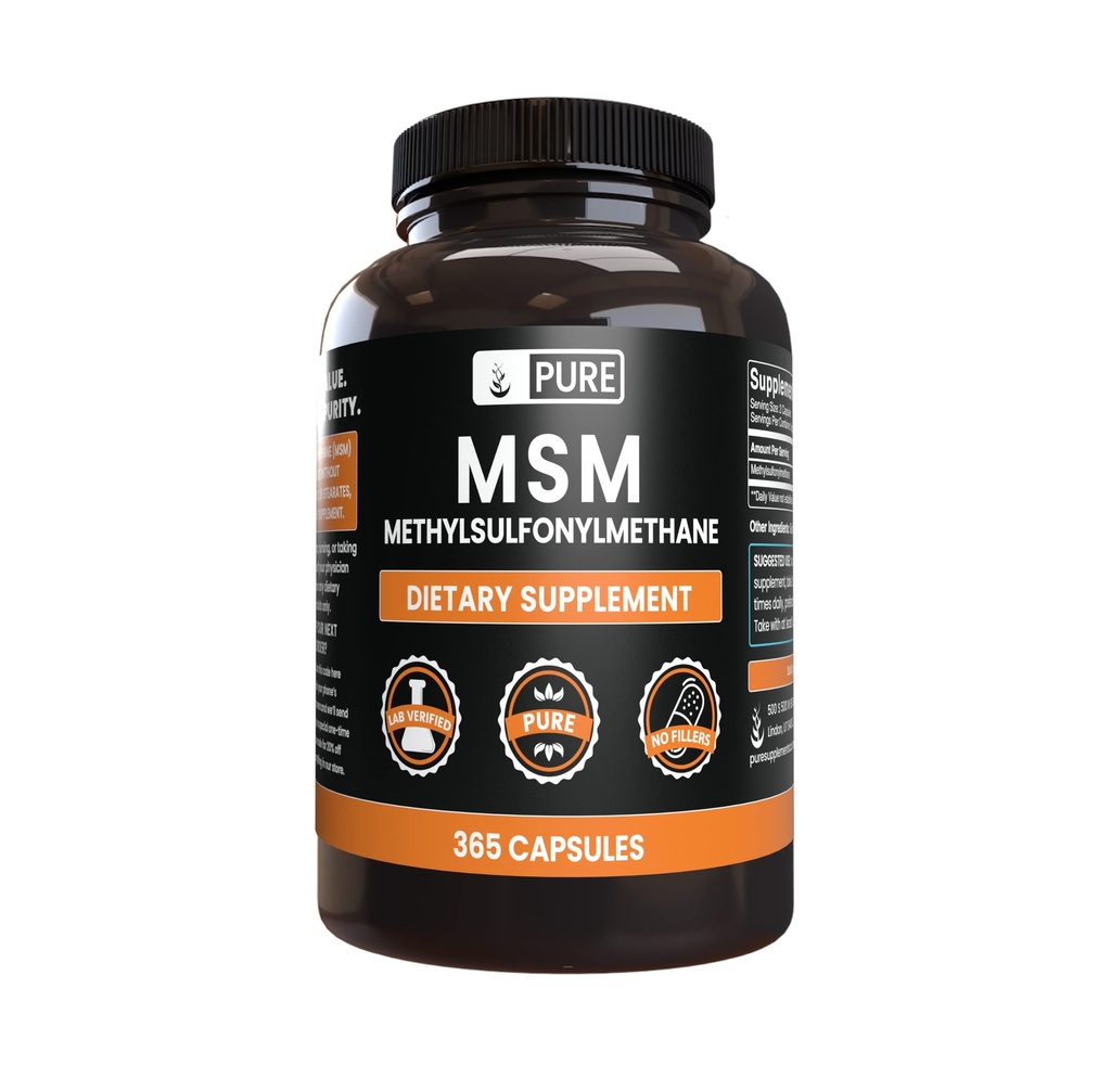 PURE ORIGINALSKE INGREDIENSER MSM (365 kapsler) Ingen Magnesium eller Rice Fillers, Altid Pure, Lab Verified