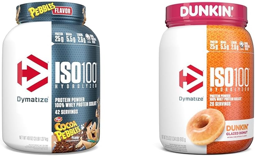 Dymatisere ISO100 Hydrolyzed Protein Powder, 100% Whey Isolate, 25g Protein, 5,5g BCAAs & ISO100 Hydrolyzed Protein Powder, 100% Whey Isolate, Dunkin 'Glazed Donut Flavor