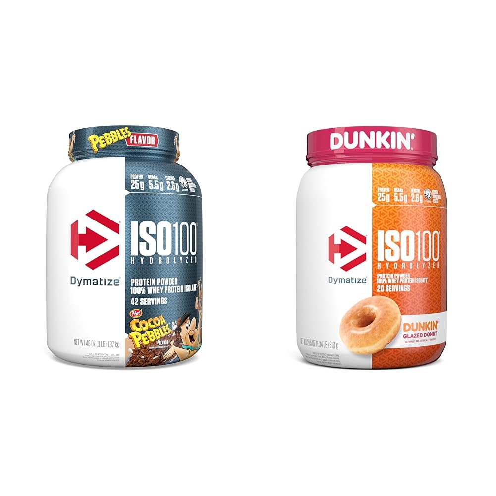 Dymatisere ISO100 Hydrolyzed Protein Powder, 100% Whey Isolate, 25g Protein, 5,5g BCAAs & ISO100 Hydrolyzed Protein Powder, 100% Whey Isolate, Dunkin 'Glazed Donut Flavor
