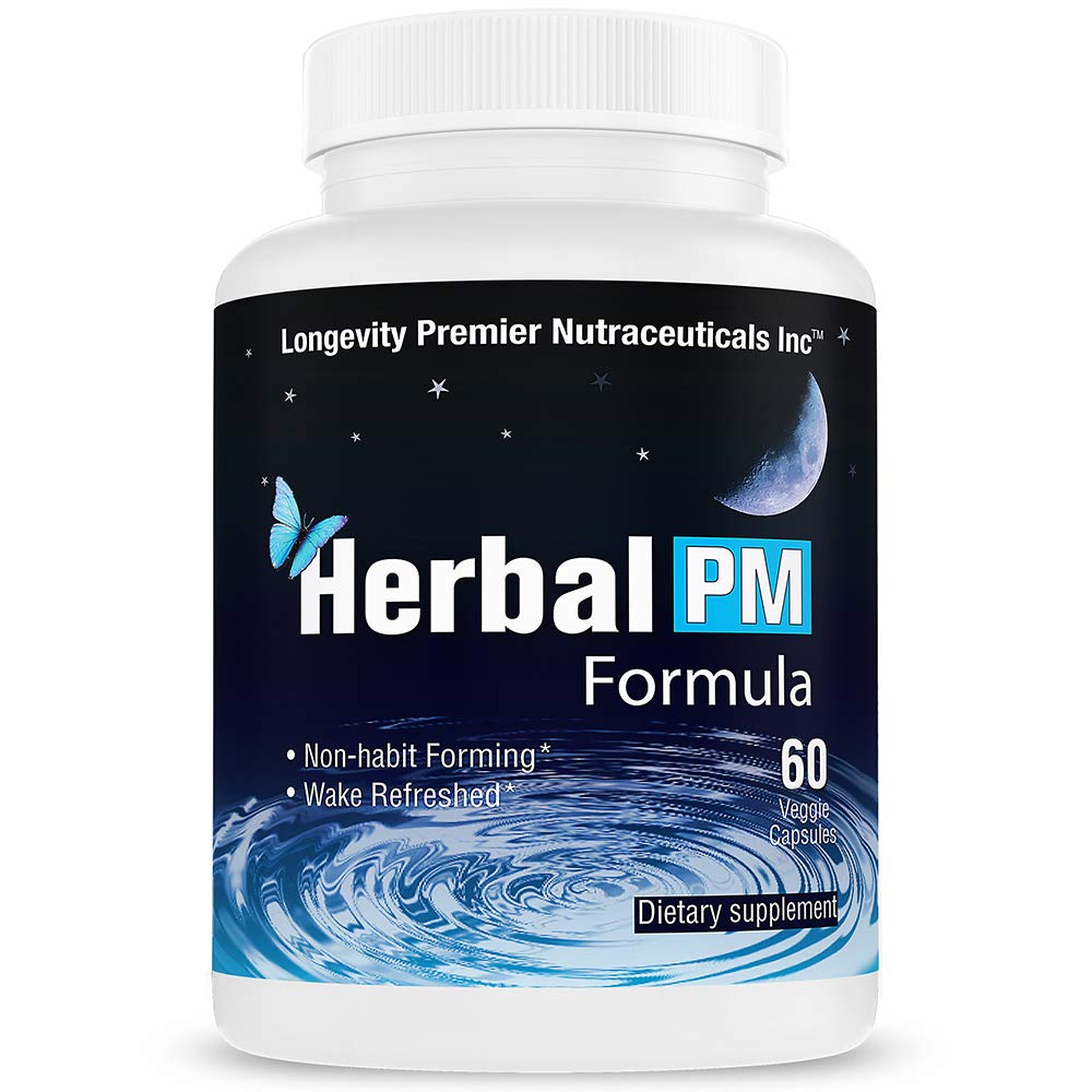 Longevity Herbal PM - Herbal Sleep Formel med 5-htp, melatonin, Valerian & GABA. 60 Veggie kapsler
