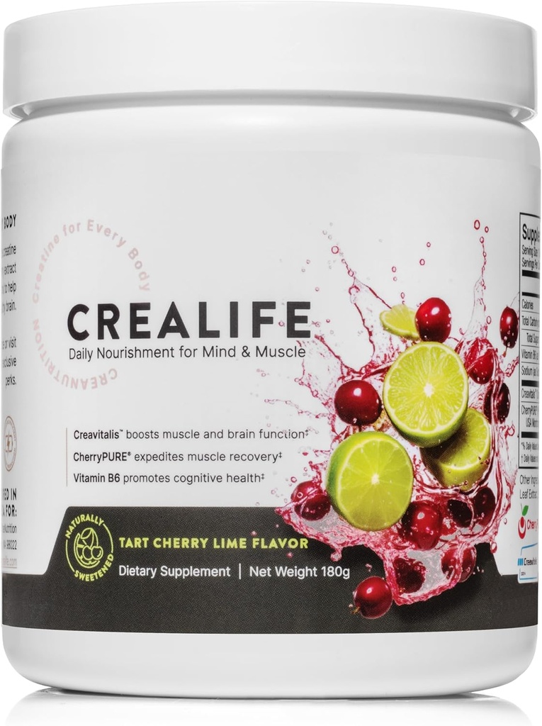 Tysk Mikroniseret Creatin + USA Tart Cherry + Vitamin B6 - Pre and Post Workout Supplement for kvinder & mænd, Tart Cherry Lime Flavor, Caffe- Gratis nourisation for krop og hjerne