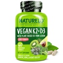 NATURELO Vitamin D3 K2 - Vegan med plante baseret D3 fra Lichen - Naturligt supplement til immunsystemet, Knoglestøtte, hjertesundhed - Hel mad - Non- GMO - Gluten Free, 60 kapsler
