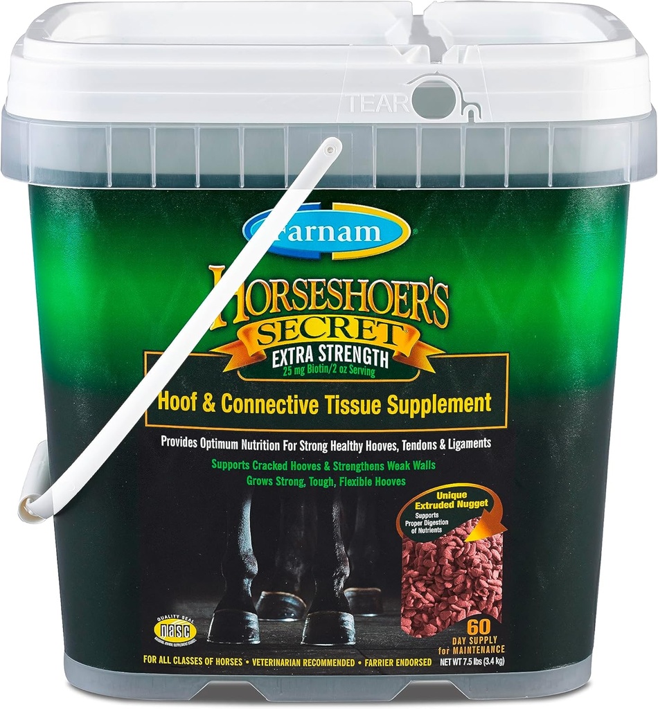 Farnam Horseshoers Secret Extra Strength Hoof Supplements & Connective Tissue Supplement, Promoes Strong, Sunde Hooves, Tendon & ledbånd, 7,5 lbs, 60 Day Supply