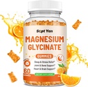 Magnesium gummier til voksne - Magnesium glycinat supplement med vitamin B6, L- theanin, vitamin D, CoQ10 - Magnesium comlex gummier til mood, ben & muskel, sukkerfri Orange Flavor 60 ng