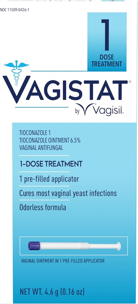 Vagisil Vagistat 1 dag Single- Dosis Yeast Infektion Behandling for kvinder, Antimykotisk salve Hjælper lindring ekstern klump og irritation, 1 Pre- filled No Touch Vaginal Applicator (pakke med 1)
