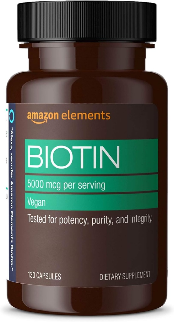 Elementer Vegan Biotin 5000 mcg - hår, hud, negle, 130 kapsler (4 måneders forsyning) (Emballage kan variere)
