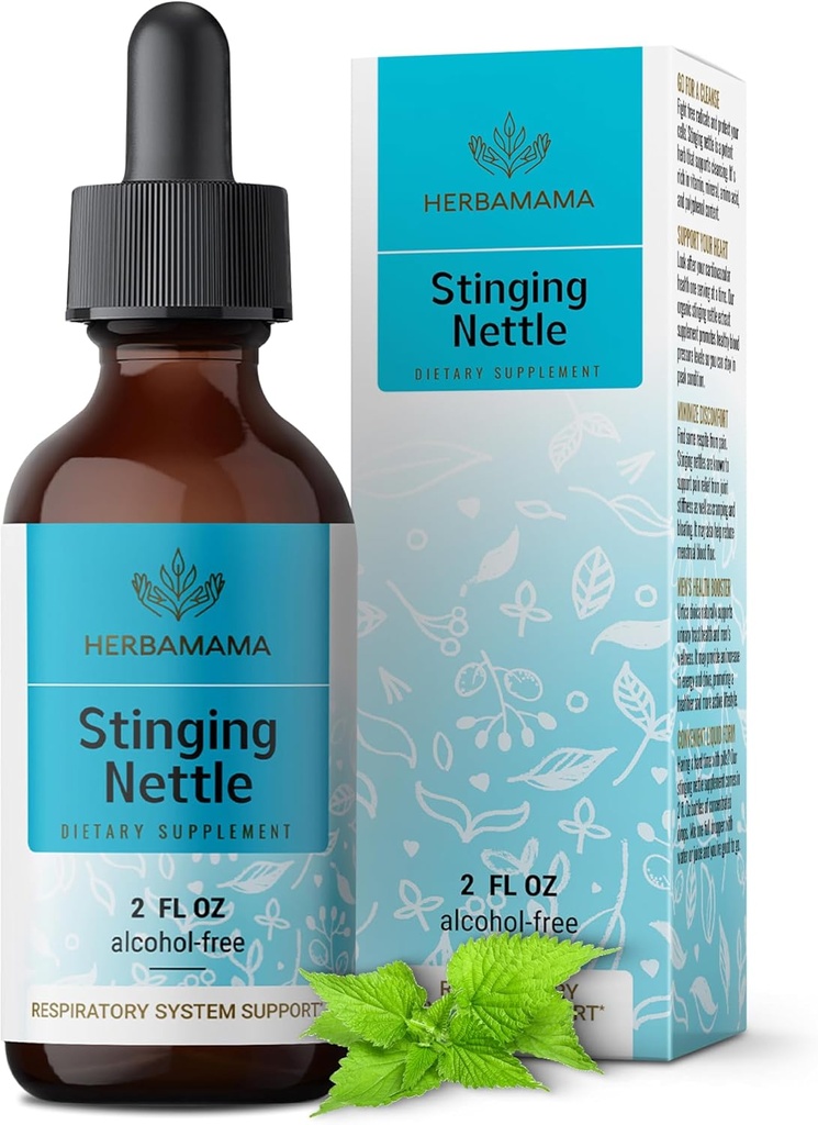 HERBAMAMA Stinging Nettle Tincture - Vegan Urinary Tract Support with Stinging Nettle Root Extract - Non-GMO, Alcohol & Sugar-Free Urtica Dioica Supplement - 84-Day Supply