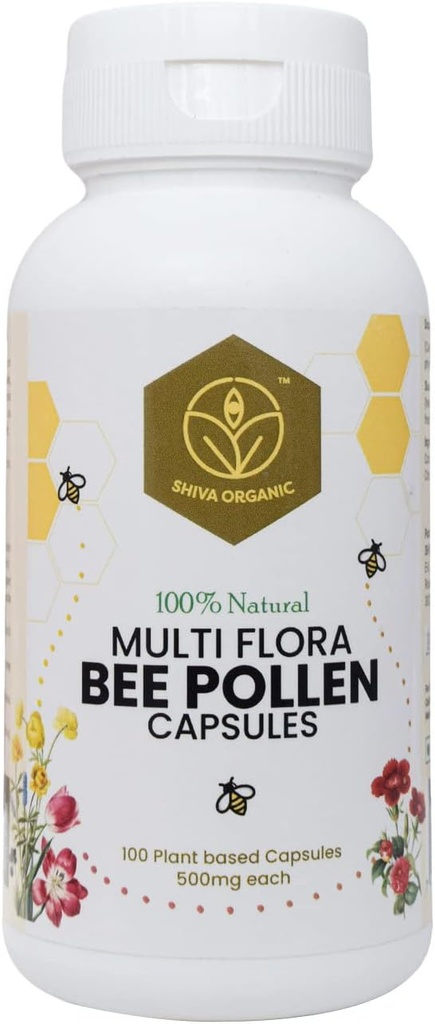 Multi Flora Bee Pollen (500mg) - 100% Pure Natural, Plant- baseret protein, Immunitet & Energy Booster, Høj i vitaminer - 100 kapsler