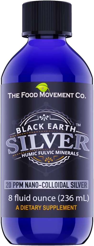 The Food Movement Black Earth Silver med Humic Fulvic Acid, Trace Minerals for immunforsvar, Detox, Gut Health - 8 fl oz Liquid Drops Supplement