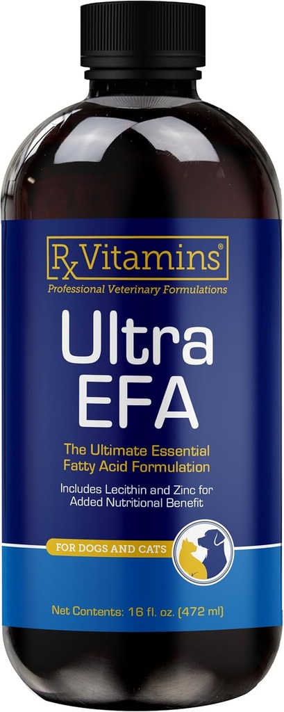 Rx Vitaminer Ultra EFA Omega 3 Fish Oil for Dogs & Cats - fremmer hjerte, hjerne og fælles sundhed med E-vitamin, biotin og zink - flydende fiskeolie til Itch Relief & Dog Shedding - 16 oz