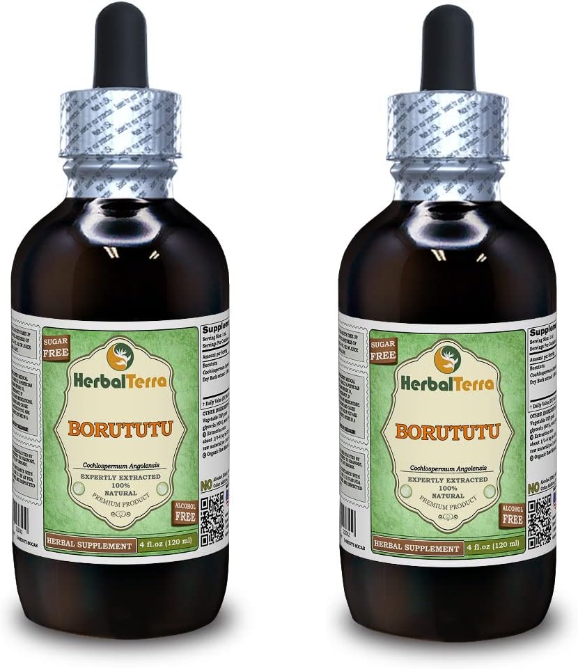 Borututu (Cochlospermum angolensis) Glycerit, Tørret Root Alcohol- Free Liquid Extract (Brand Name: HerbalTerra, Stolt Made in USA) 2x4 fl.oz (2x120 ml)