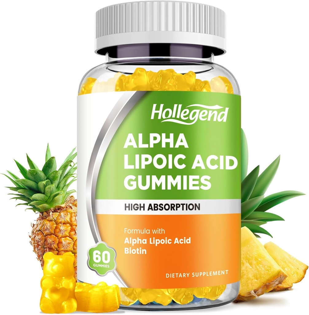Alpha Lipoic Acid Gummies 1000Mg with Biotin, High Absorption Chewable ALA Supplement for Antioxidant, Brain Health and Nerve Support, Pineapple Flavor, Sugar Free, 60 Chews