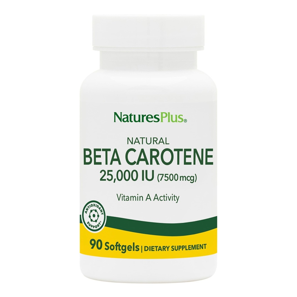 Natures Plus Natural Beta Caroten - 25.000 iu Vitamin A & E, 90 Softgels - Eye Supplement, Antioxidant, Aids in Free Radical & Natural Cellular Defense - Gluten- Free - 90 Servering