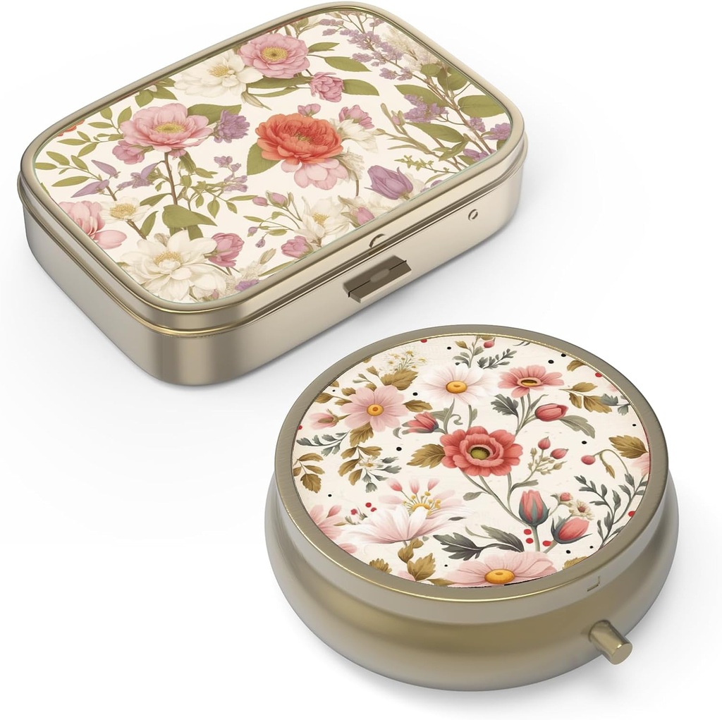 Pill Organizer Pill Box med spejl Retro Lille Pill Case til purse eller Pocket Bronze Pill Box eller vitaminer, Fish Oil, Kosttilskud, Pill Containe Rejse Gaver