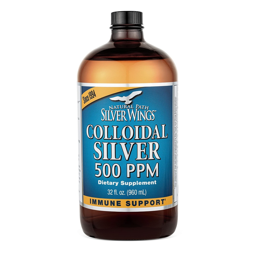 Natural Path Silver Wings Kolloid Sølv 500ppm (2.500mcg) immunforsvar Supplement 32 fl. oz.