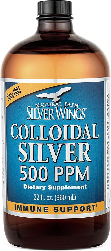 Natural Path Silver Wings Kolloid Sølv 500ppm (2.500mcg) immunforsvar Supplement 32 fl. oz.
