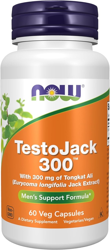 Now Foods Supplements, TestoJack 300 ™ med 300 mg Tonkat Ali (Eurycoma longifolia Jack Extract), 60 Veg kapsler