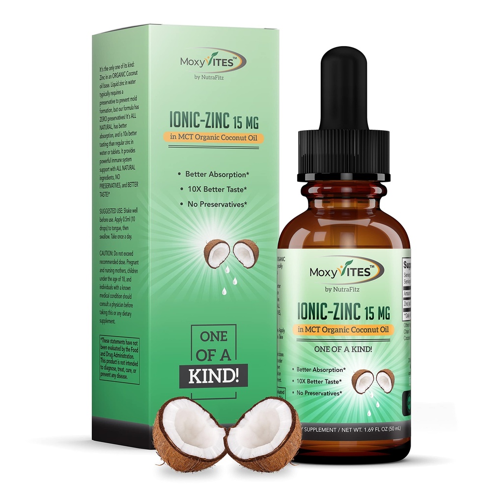 Økologisk Zink Kosttilskud til børn, Voksne - Zink Sulfate - flydende zink supplement - Pure Ionic Zink dråber i kokos olie til immunforsvar, hud - NO Konserveringsmidler & Great Smag - 100 Vegansk Servering