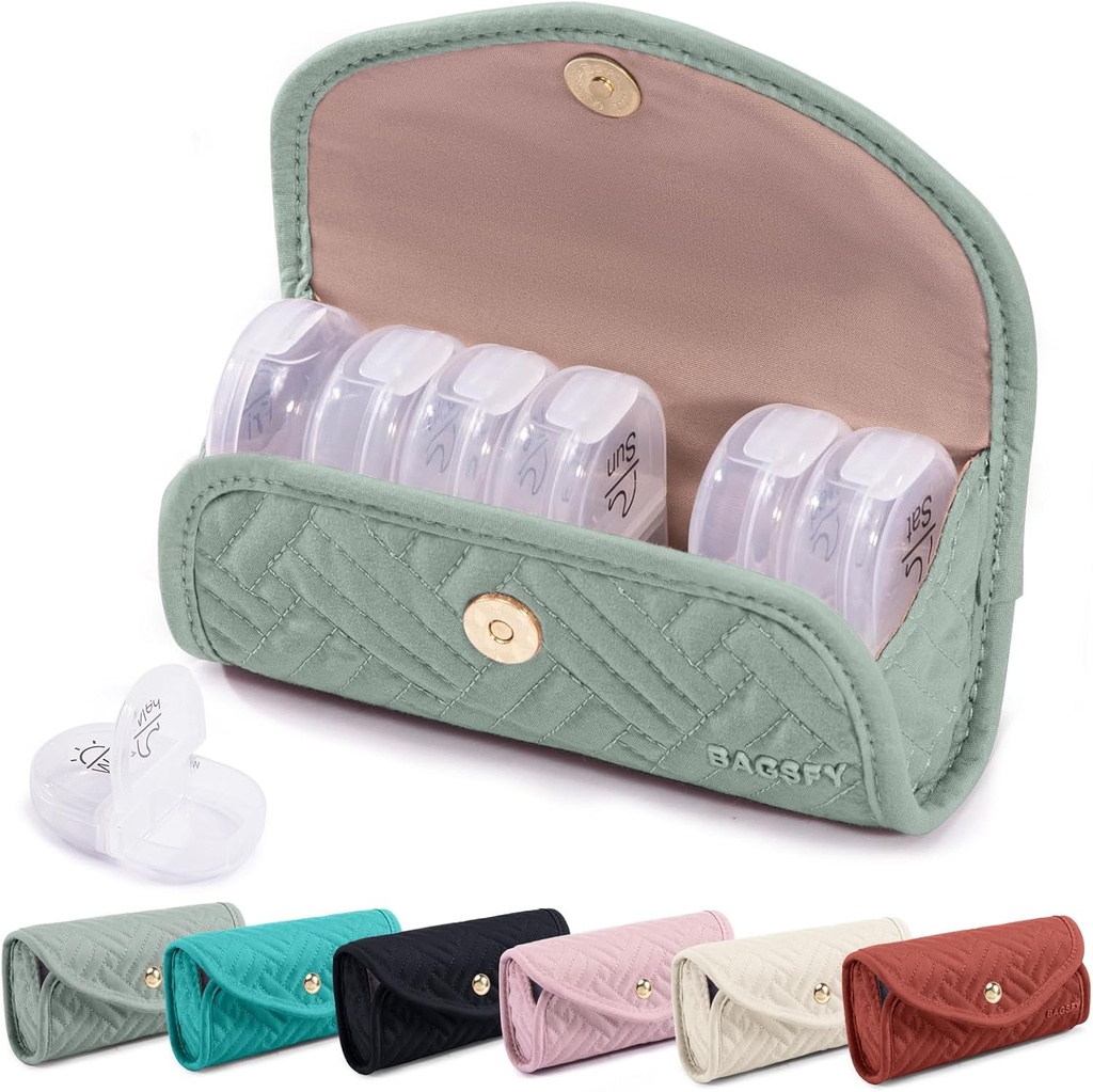 BAGSFY Weekly Pill Organizer 2 gange om dagen i en sød stof pille sag, Medicine Bag, AM PM Pill Box 7 dag, Portable Medicin rejse sag for piller, vitaminer, fiskeolier, kosttilskud.