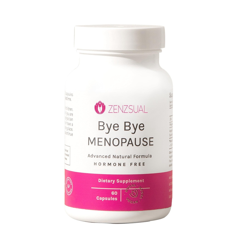 ZENZSUAL Bye Farvel Menopause med Melatonin - Natural Menopause Support til kvinder - Hot Flashes, Night Sweats, Hormone Balance & Restable Sleep - Vegan, Estrogen- Free Menopause Supplement - 60 kapsler