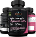 L Tyrosin - 500 mg, 120 Veganske kapsler - Health Food & Kosttilskud - Food Support for voksne, kvinder & mænd - Hjælper support sunde hjernefunktioner - af NextGenU