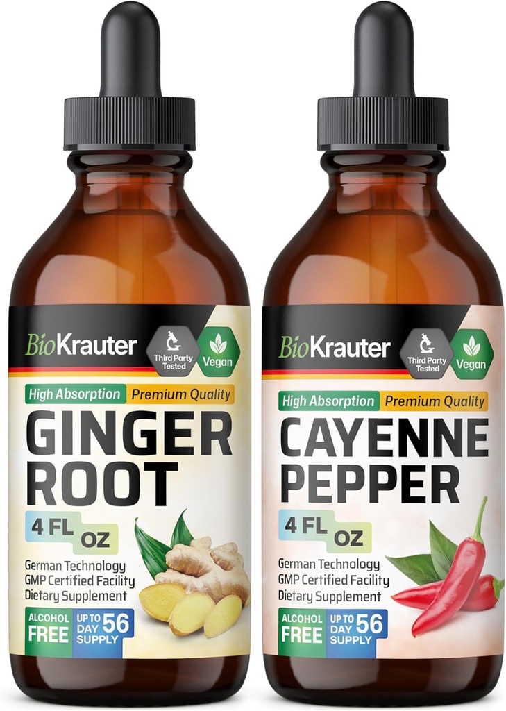 BIO KRAUTER Ginger Root tinktur 4 Fl. Oz. & Cayenne Pepper tinktur 4 Fl. Oz.