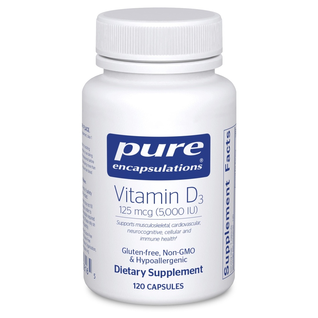 Pure indkapslinger D3 125 mcg (5.000 IE) - supplement til støtteben, fælles, bryst, hjerte, kolon og immunforsvar * - med vitamin D - 120 kapsler
