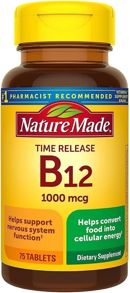 Nature Made Vitamin B12 1000 mcg, Kosttilskud for energi Metabolisme Support, Time Release, 75 Tabletss,..
