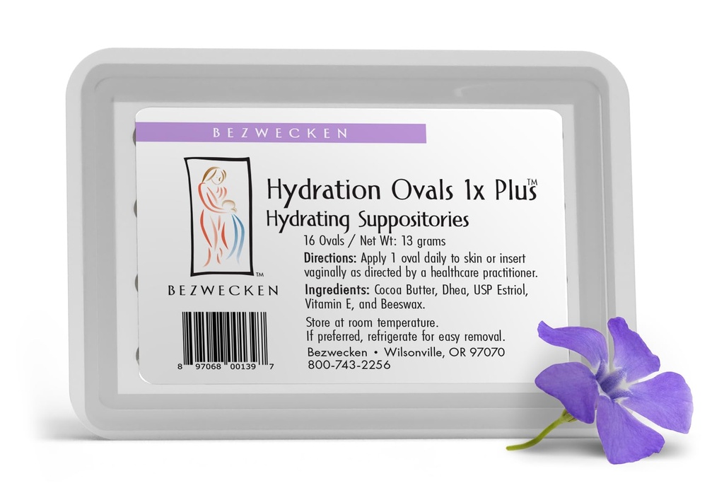 Bezwecken - Hydrationsalver 1x Plus DHEA - 16 ovale suppositorier - Samme betroede formel - Professionelt formeret til at motivere vaginal tørhed hos menopausale kvinder - Sikker, Natural & Paraben fri