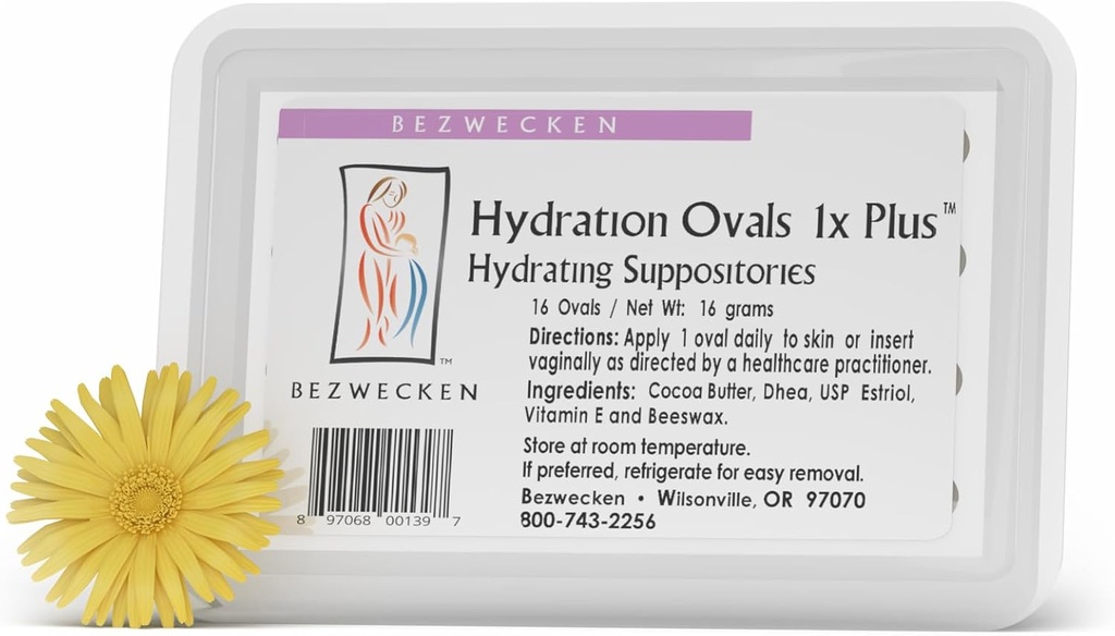 Bezwecken - Hydrationsalver 1x Plus DHEA - 16 ovale suppositorier - Samme betroede formel - Professionelt formeret til at motivere vaginal tørhed hos menopausale kvinder - Sikker, Natural & Paraben fri