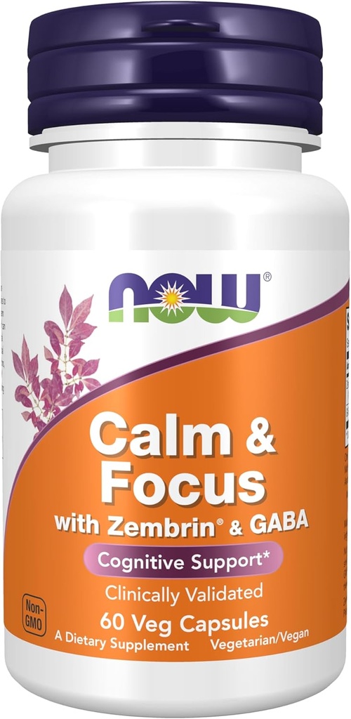 Now Supplements Rolige & Fokus med Zembrin ® & GABA, Kognitiv Support *, Klinisk valideret, 60 Veg Kapsler