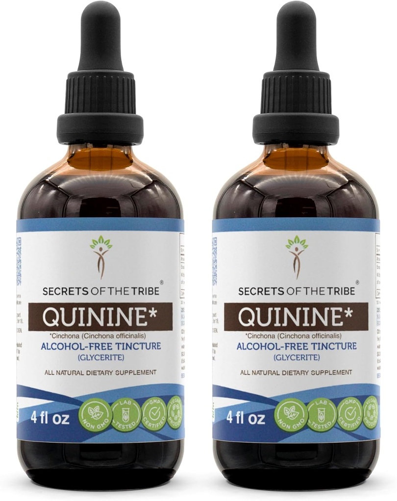 Hemmeligheder i Tribe Quinine Tincture Alkohol- Free Liquid Extract, Quinin (Cinchona officinalis) Tørret Bark (2x4 FL OZ)