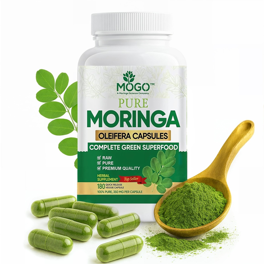 MOGO Moringa Capsules -180 Ct Note 124; Boost Energy, Immun, Gut, fælles støtte Note 124; Lavet med Pure Organic Moringa Powder Organic Capsules - 124; Lavet i USA