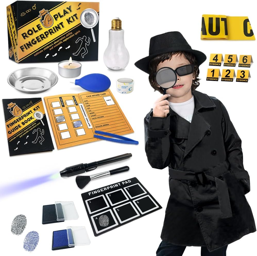 Spy Kit for Kids Detektiv Outfit Fingerprint Legetøj Gaver til 5 6 7 8 9 10 11 År Gamle Drenge Piger Investigation Rolle Play Dress Up Coature Educational Science Secret Agent Finger Print Identifikation