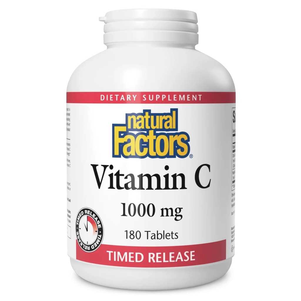 Naturlige faktorer Vitamin C 1000 mg tidsfrigivelse, Antioxidant Support til immunforsvar og knoglerelaterede sygdomme, 180 tabletter