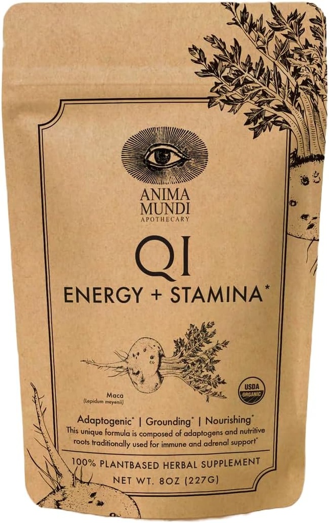 Anima Mundi Apothecary Qi Energy & Protein Superfood Powder - Adaptogen binyrebark tillæg med Ashwagandha & Slippery Elm - Mood & Energy Support Supplement & Protein Powder (8oz / 227g)