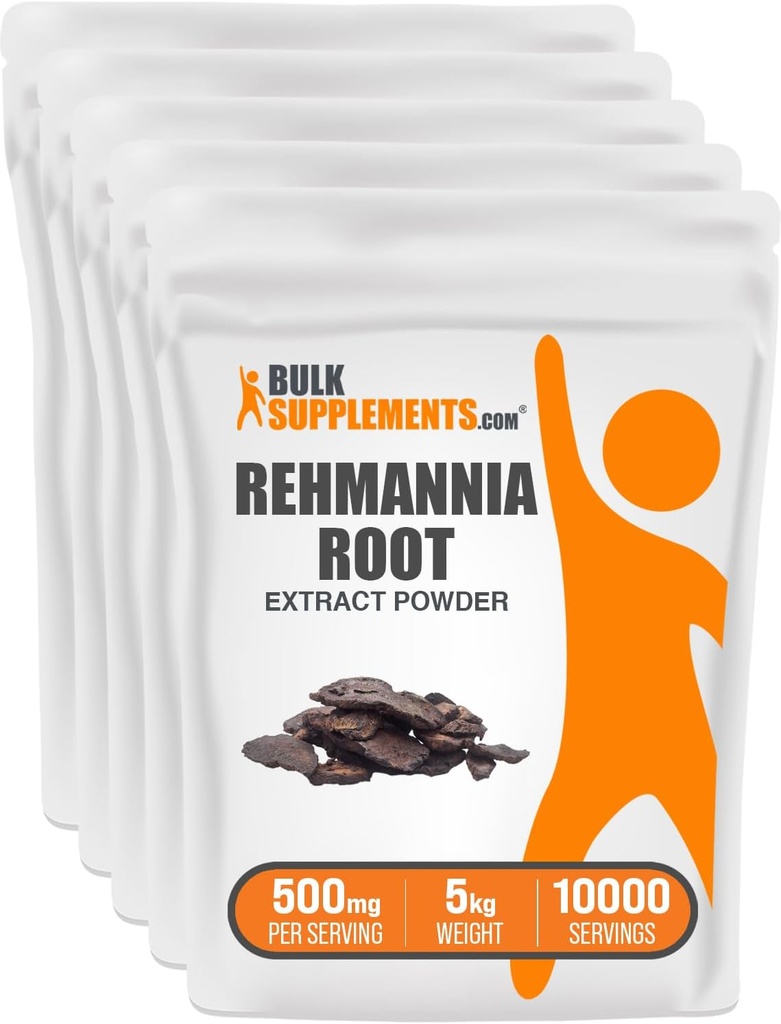 Bulkadditions.com Rehmannia Extract Powder - from Rehmannia Root, Rehmannia Glutinosa, Rehmannia Supplement - Herbal, Gluten Free, 500mg per servering, 1kg (2.2. Pound) (pakke med 5)
