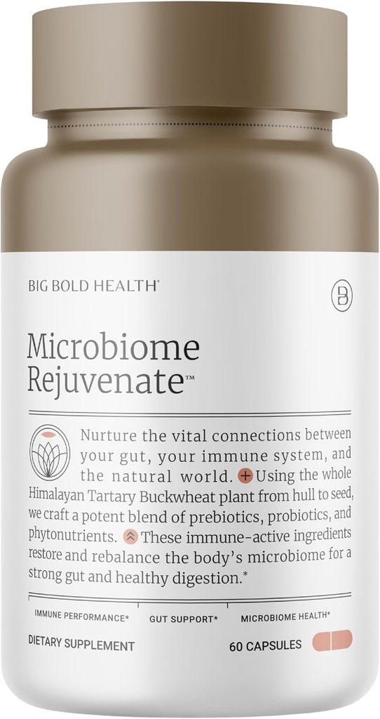 BIG BOLD HEALTH Microbiome Rejuvenate Prebiotic + Probiotic Supplement for Gut Health & Immune System Support - with Immune-Active Himalayan Tartary Buckwheat - Gluten-Free (60 Vegetarian Capsules)