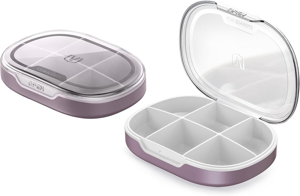 Pill Organizer, Pill Box 2 Pack, Small Pill Case for Purse & Pocket, Daily Medicine Vitamin Pill Box, Fish Oil Box, Supplement Box 2 Pcs (Six-Compartment) (Russet)