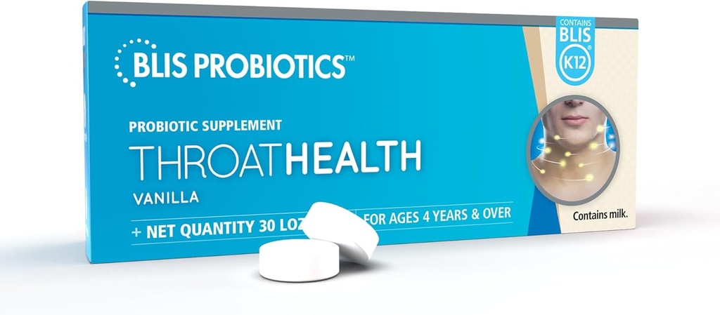 BLIS ThromatHealth Oral Probiotika K12 - immun- og trommestøtte, Vanilla - 30 Lozenges, 2,5 milliarder CFU