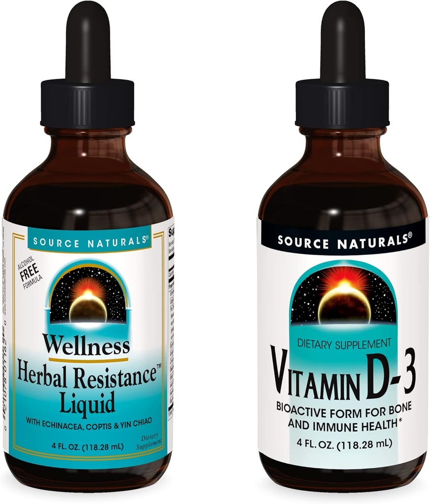 Kilde Naturals Flydende Kosttilskud, Urteresistens og 2000 iu Vitamin D- 3-4 oz Flasker