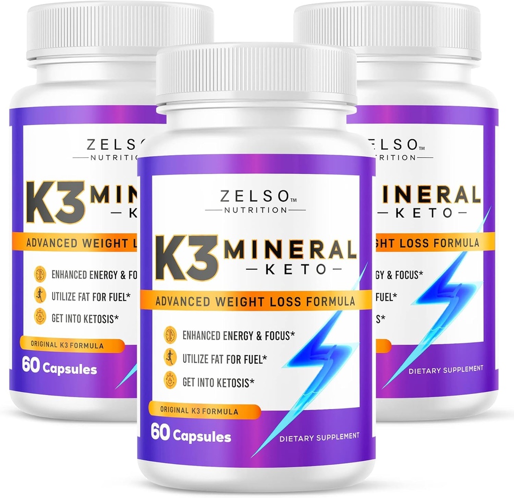 ZELSO (3 Pack) K3 Mineral vægttab piller til kvinder og mænd, K3 Mineral piller - K3 Salt Mineral, Vitamin + K3 Kapsler supplement til Keto Vægttab - 3 Måneders forsyning