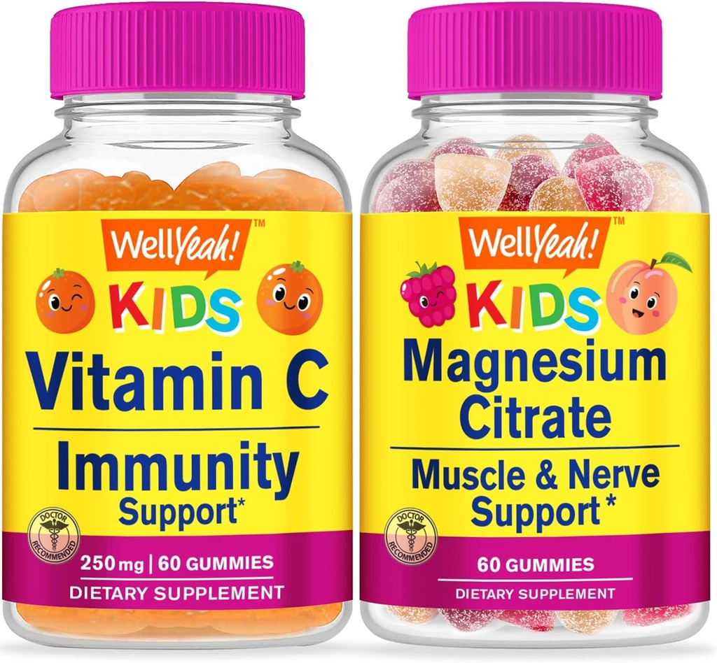WellYeah C-vitamin Kids + Magnesium Citrate Kids, Gummies Bundle - Great Tasting, Vitamin Supplement, Gluten Free, GMO Free, Chewable Gummy