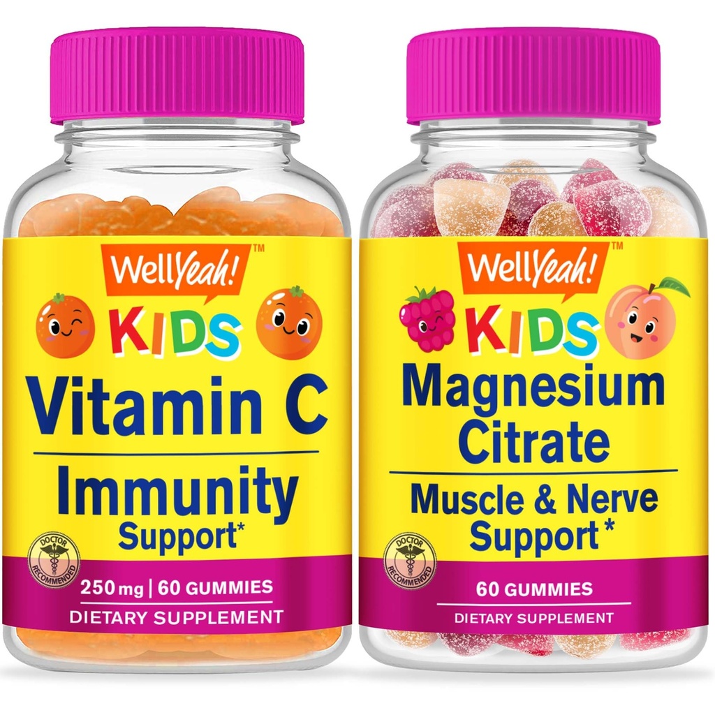 WellYeah C-vitamin Kids + Magnesium Citrate Kids, Gummies Bundle - Great Tasting, Vitamin Supplement, Gluten Free, GMO Free, Chewable Gummy