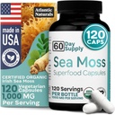 Atlantic Naturals Sea Moss Kapsler med Moringa, Ashwagandha, Black Seed Oil, Ginger & Ginseng - Atlanterhavet Moss Kosttilskud til mænd og kvinder - for daglig energi og wellness Blend - 120 Greve