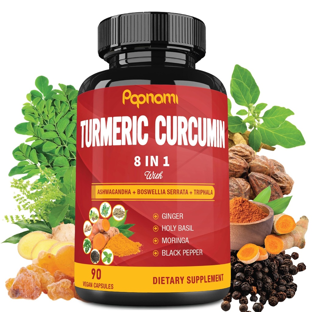 Gurkemeje Extract Kapsler - 90 Tællinger 3 Måned Supply - Blended Ashwagandha, Moringa, Ginger & Mere - Immunitet, Fælles, fordøjelsesbesvær & wellness support