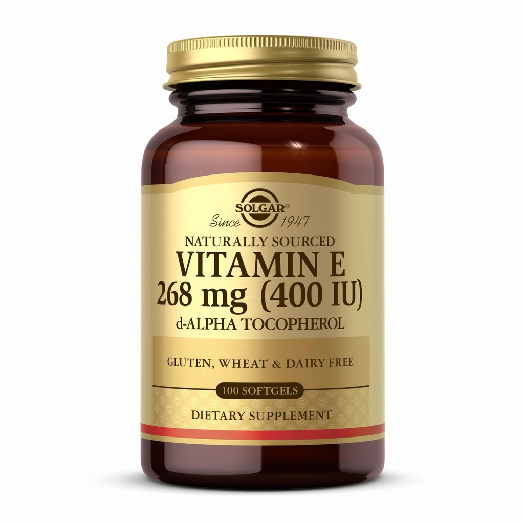 Solgar E 268 mg (400 IE) - 100 Softgels - Naturligt - Sourced Vitamin E som d- Alpha Tocopherol - Gluten Free, Dairy Free - 100 Servere